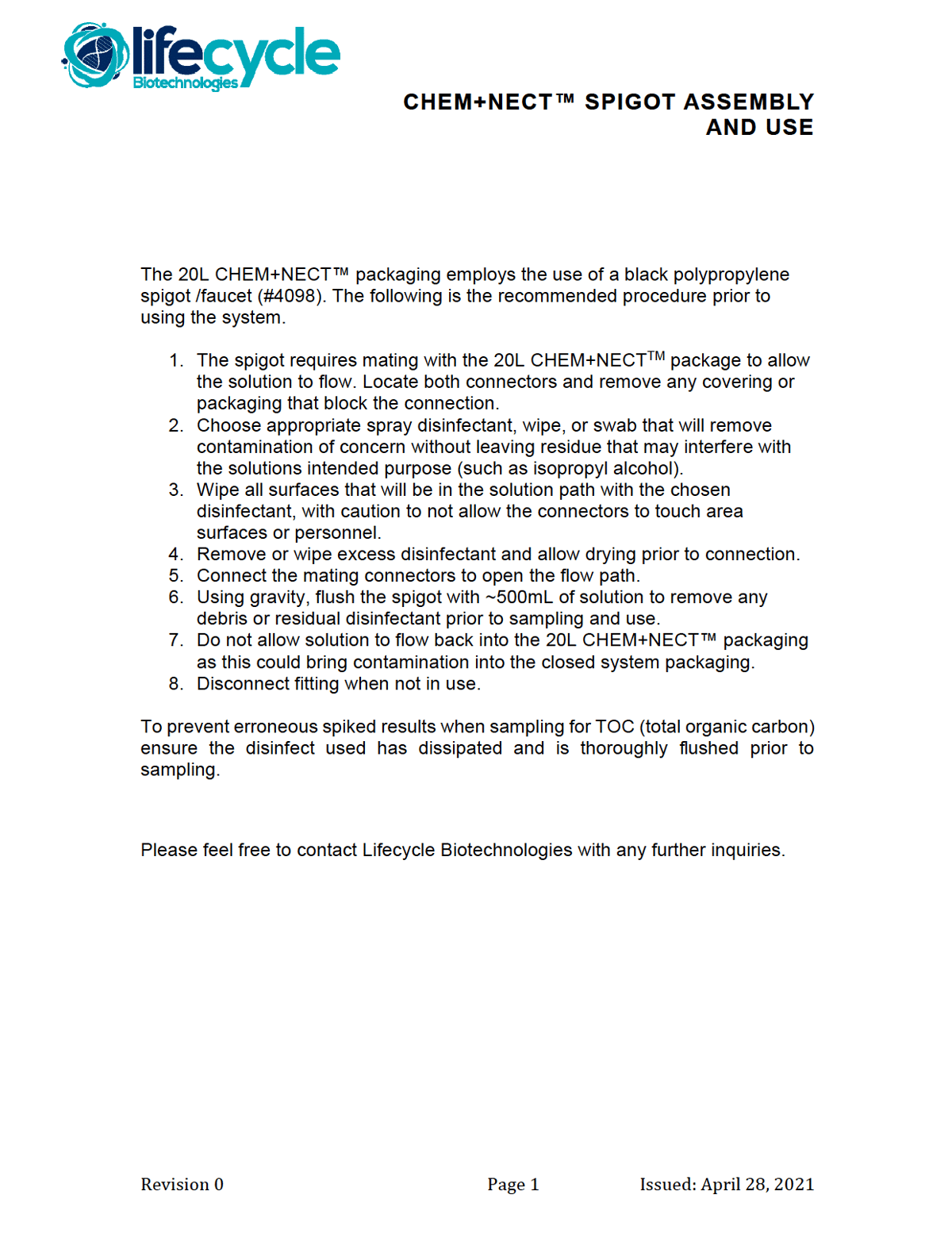 Chem Nect Spigot Use Image